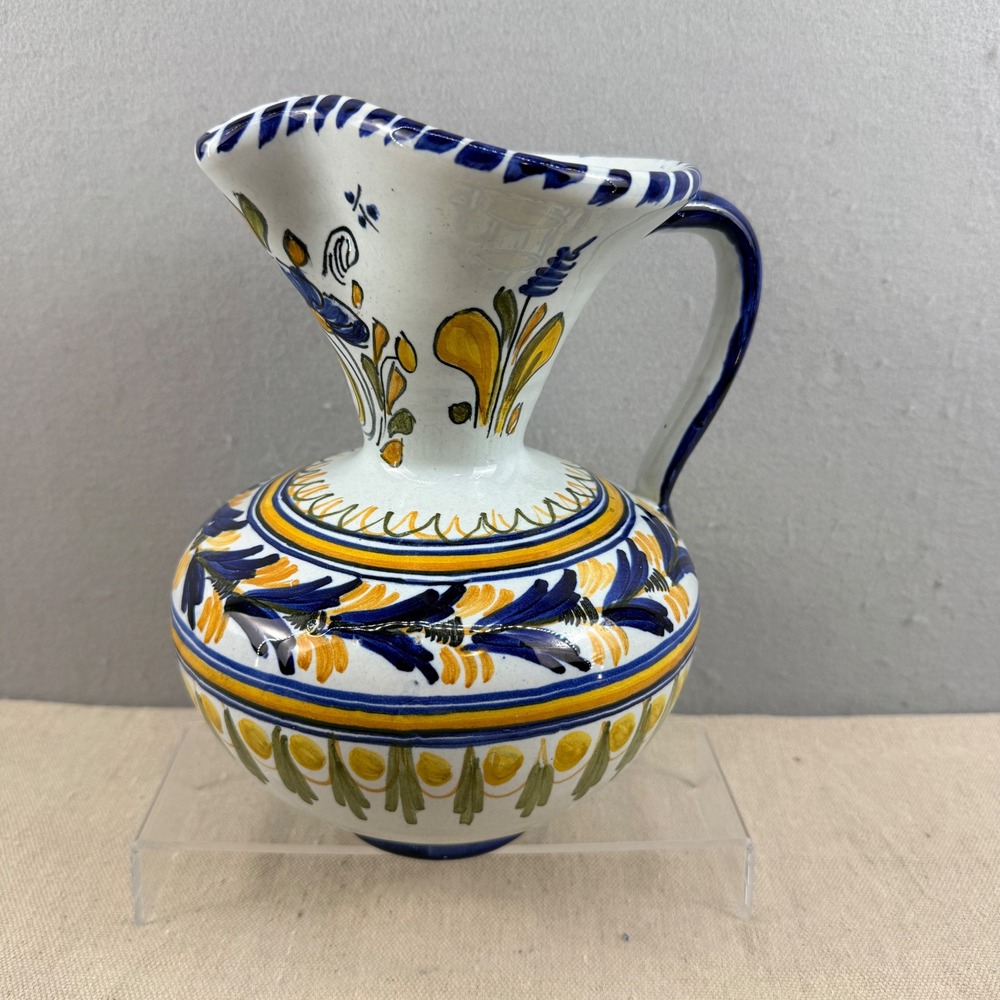 Vintage Spanish Majolica Art Pottery Pitcher Signed VE Monogram Espana - Picture 3 of 13